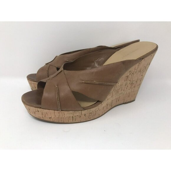 Nine West 'Likemer' Tan Leather Slip-On Wedge Sandal Women Size 10 - Picture 6 of 7